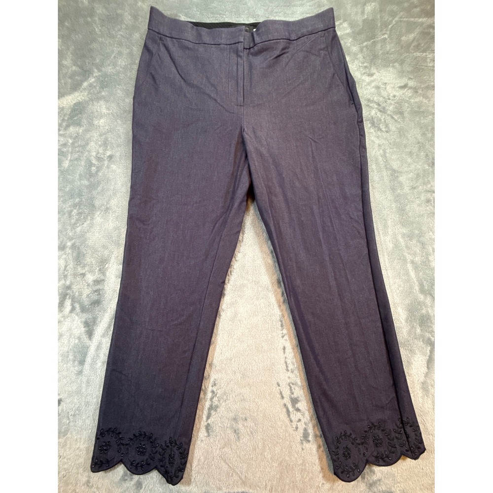Ann Taylor Womens 10 Dark Grey Scalloped Eyelet Hem Ankle Dress Pants Trousers